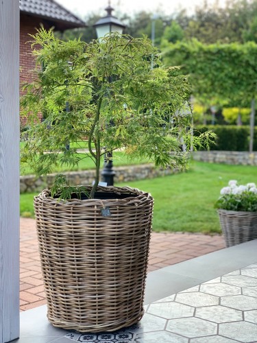 Donica z naturalnego ratanu szara DRYPOT fi 45cm x 47cm