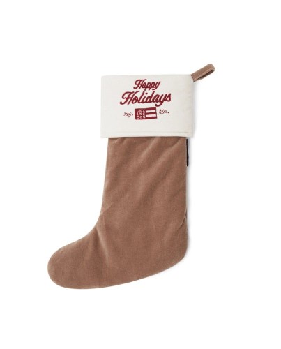 Skarpeta na prezenty Happy Holidays Org Cotton Velvet Stocking Beige Stocking Lexington      