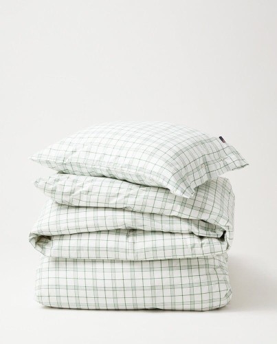 Zestaw pościeli Checked Lyocell Blend White/Green  Lexington 150x210/50x70