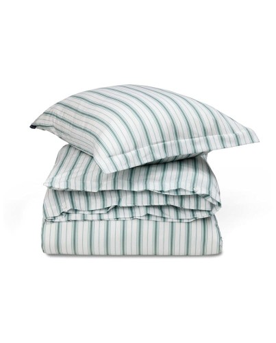 Zestaw pościeli Striped cotton poplin bed set, white/eucalyptus  Lexington 150x210/50x70 