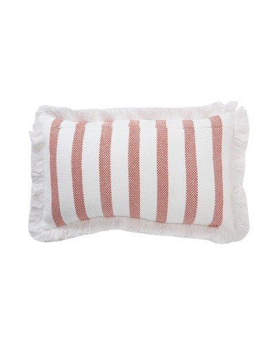 PoduszkaStriped organic cotton fringe pillow, white/coral  Lexington 30x50 