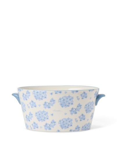 Doniczka Floral pot with handles in stoneware, blue/white Lexington 