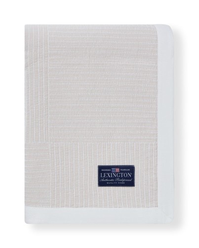 Narzuta Stripe checked organic cotton jacquard bedspread, beige/white  Lexington 260x240