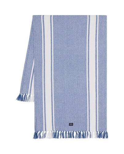 Bieżnik Striped organic cotton runner with fringes, blue/white  50x150