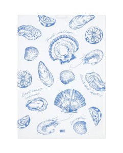 Ręcznik kuchenny Shell printed organic cotton kitchen towel, white/blue Lexington      