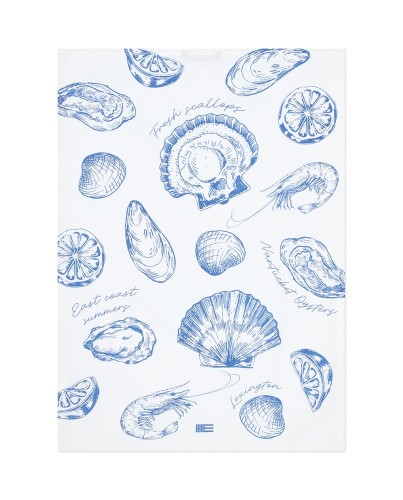 Ręcznik kuchenny Shell printed organic cotton kitchen towel, white/blue Lexington      