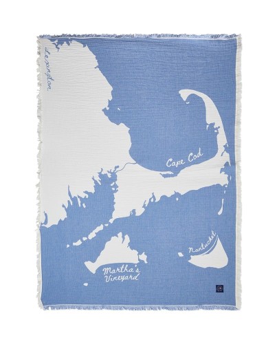 Pled / koc Map organic cotton jacquard blanket, blue/white  Lexington  160x200