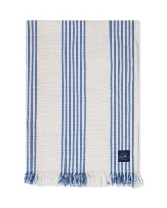 Pled / koc Striped/checked organic cotton throw, white/blue/beige   Lexington  130x170