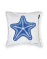 Poszewka  Summer embroidered patch linen/cotton pillow cover, white/blue Lexington
