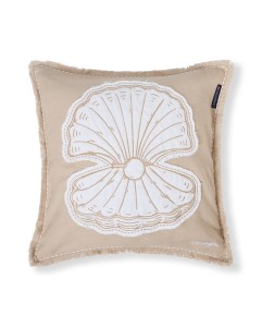 Poszewka Summer embroidered patch linen/cotton pillow cover, beige/white  Lexington