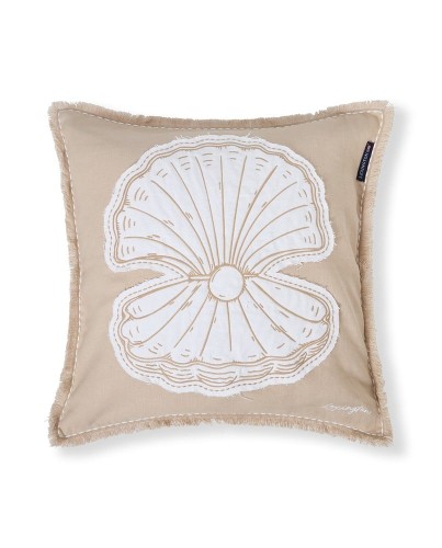 Poszewka Summer embroidered patch linen/cotton pillow cover, beige/white  Lexington