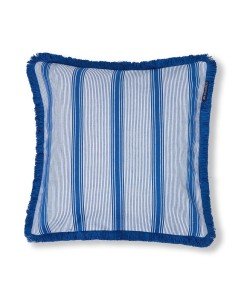 Poszewka Striped organic cotton fringe pillow cover, blue/white  Lexington  