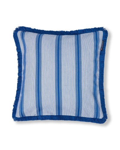 Poszewka Striped organic cotton fringe pillow cover, blue/white  Lexington  