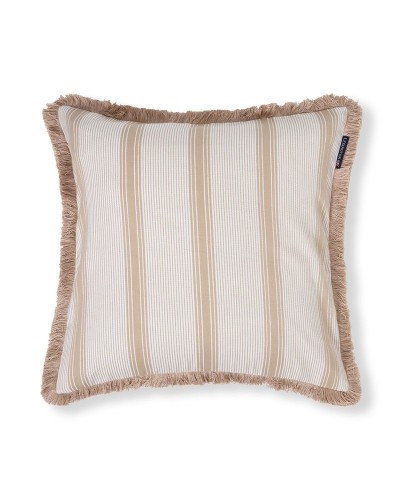 Poszewka Striped organic cotton fringe pillow cover, beige/white  Lexington 