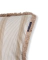 Poszewka Striped organic cotton fringe pillow cover, beige/white  Lexington