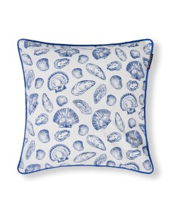 Poszewka Shell printed organic cotton pillow cover, white/blue Lexington 
