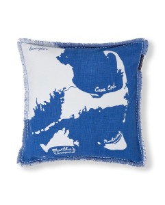 Poszewka Map printed organic cotton pillow cover, blue/white  Lexington 50x50  