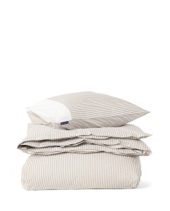 Zestaw pościeli Striped cotton percale bed set, olive/white 150x210/50x70