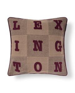 Poszewka Letter patch tweed organic cotton pillow cover, beige/fig Lexington 50x50   