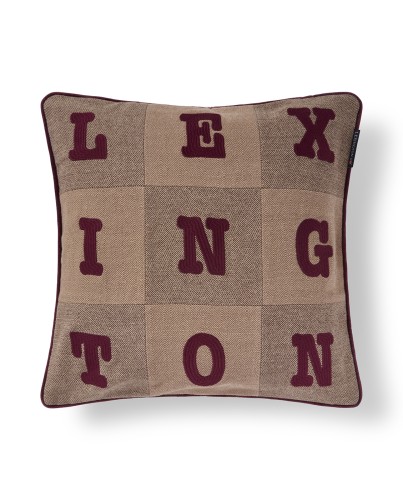 Poszewka Letter patch tweed organic cotton pillow cover, beige/fig Lexington 50x50   