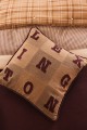 Poszewka Letter patch tweed organic cotton pillow cover, beige/fig Lexington 50x50