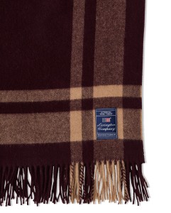 Pled Frame striped recycled wool throw, fig/fudge  Lexington    