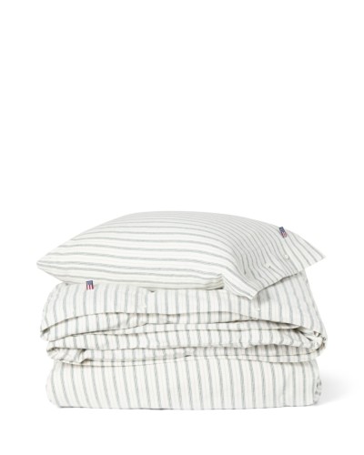 Zestaw pościeli Striped bed set cotton flannel, white/green/beige 200x200/50x70 x 2 Lexington   