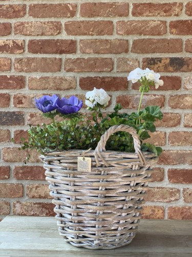 Okrągły kosz ratanowy z uchwytami  biały 30x23