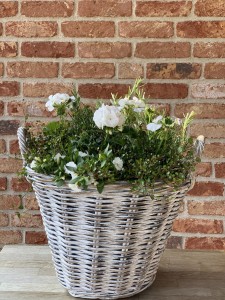 Okrągły kosz ratanowy z uchwytami  biały 40 x 30