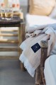 Pled Herringbone Striped Recycled Cotton Throw, Oat/White 130x170 Lexington