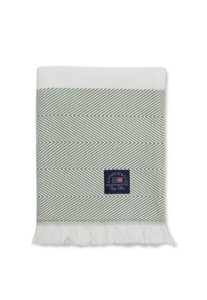 Pled Herringbone Striped Recycled Cotton Throw, Green/White 130x170 Lexington    