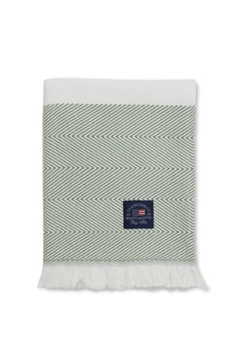 Pled Herringbone Striped Recycled Cotton Throw, Green/White 130x170 Lexington    